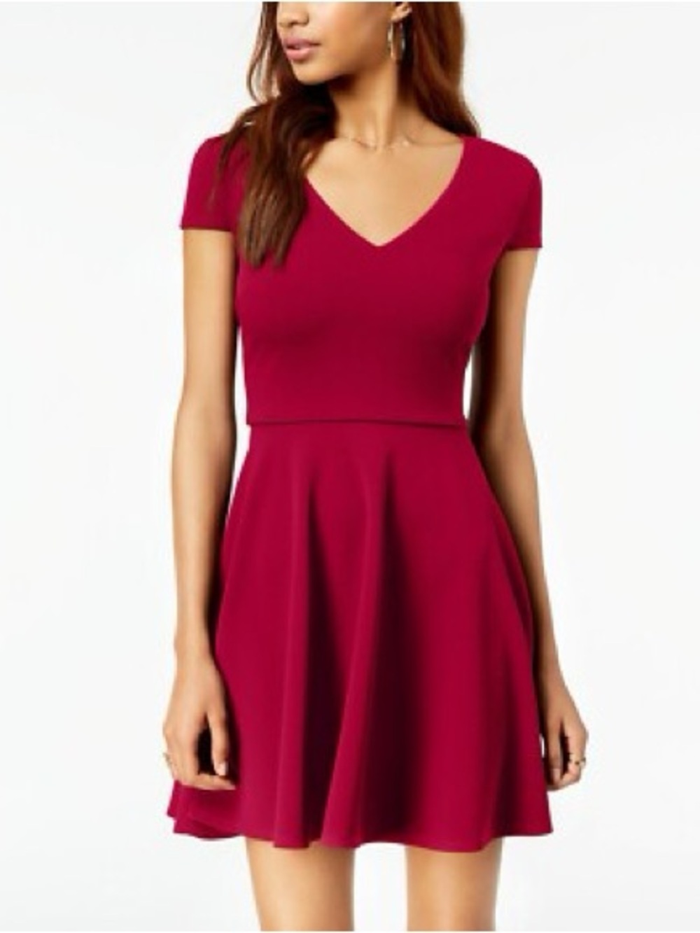 B Darlin Red V-back Fit & Flare Mini Dress - Picture 2 of 6